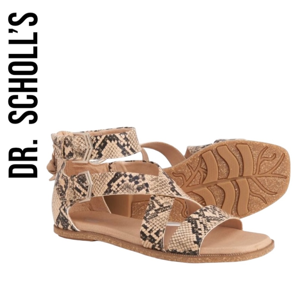Dr. Scholl's Leather Pasadena Snake Print Gladiator Tan & Black Sandals ~ Size 7